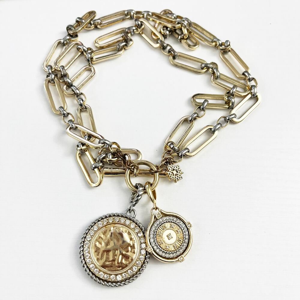 NEW White House Black Market Mixed Metal Medallion Charm Necklace - Picture 2 of 8